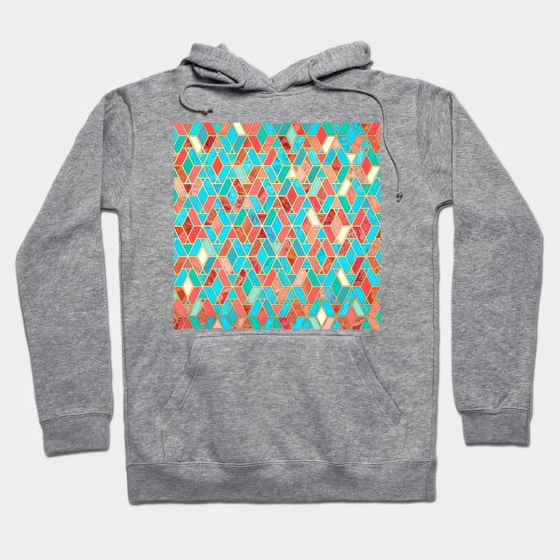 Melon and Aqua Geometric Tile Pattern Hoodie by micklyn